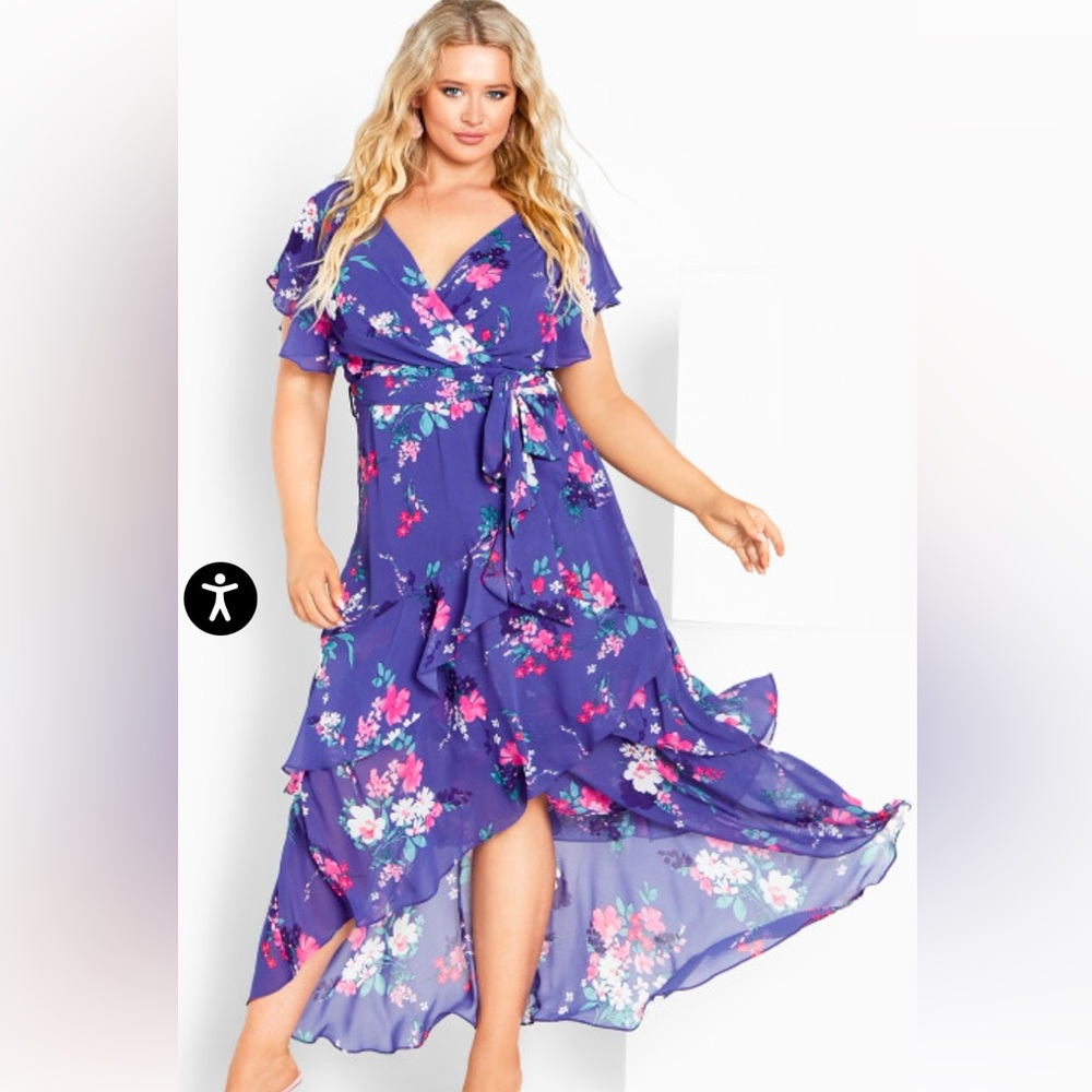 City Chic Margot Cobalt Floral Dress Sz 24XXL